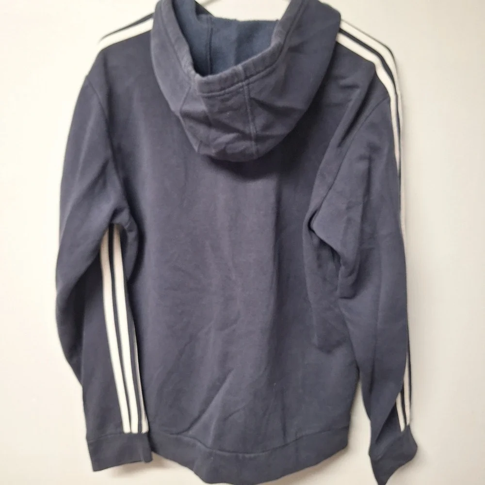Adidas Navy Blue Hoodie Sweatshirt Classic Logo 3‎ Stripe Sleeve Size M